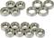 'Ten metallic ball bearings arranged in two groups. Upper group has four, lower group has six bearings. For mechanics or mechanical engineering.'