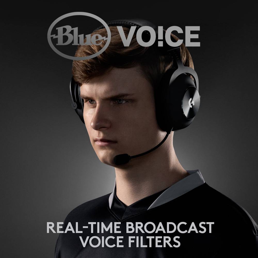 A man with headphones and a microphone, with the text 'Blue VO!CE' above, and 'Real-time Broadcast Voice Filter' below.
