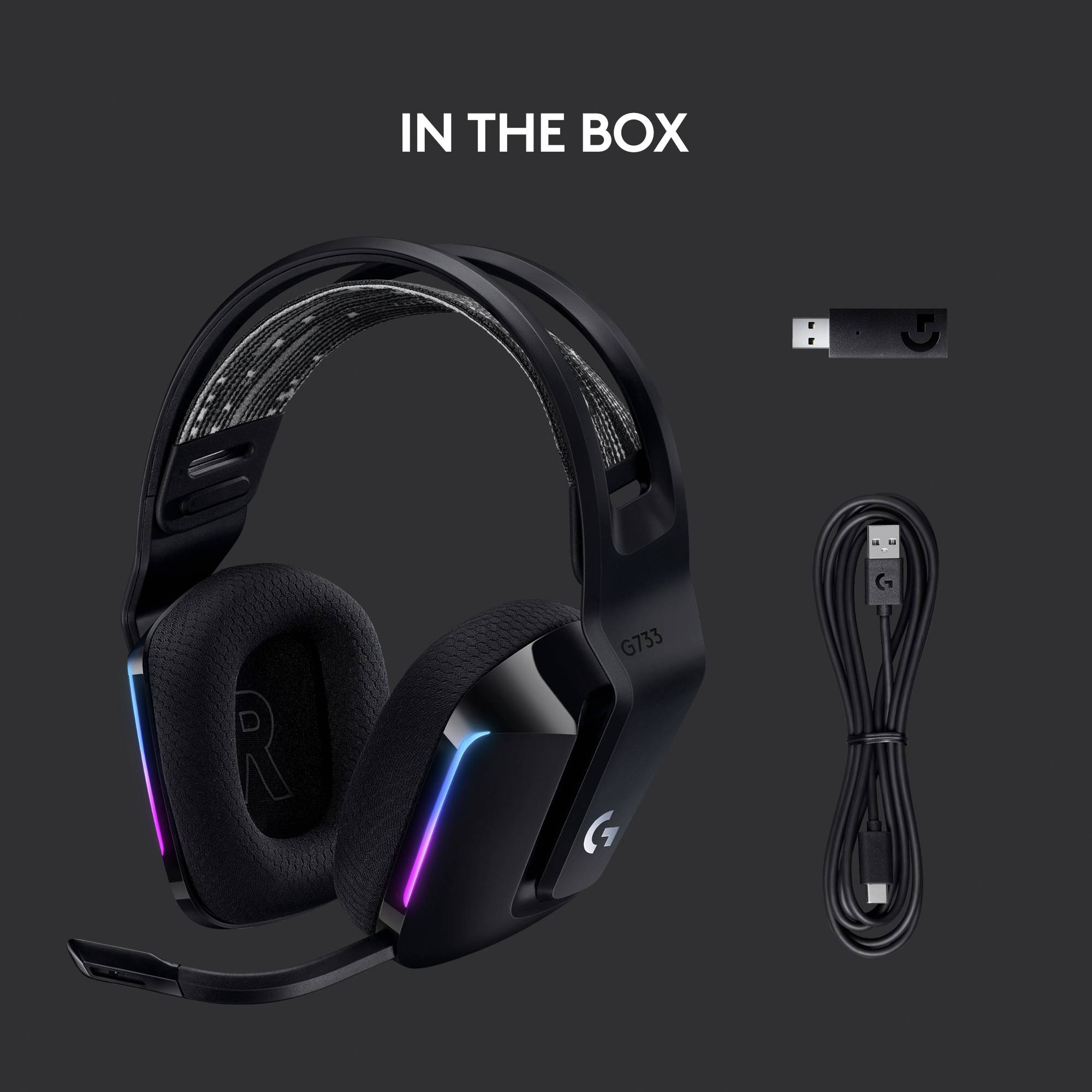 Gaming headset with microphone, coloured LEDs and USB connection. Includes USB connection cable; Model GT53, in Black.