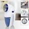 Compact, electric lint remover with blue and white casing. Suitable for cleaning clothing, including replacement blades.