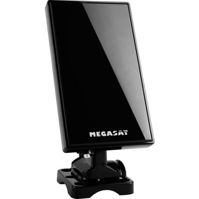 Black Megasat aerial in a rectangular shape, mounted on a stand, against a white background.