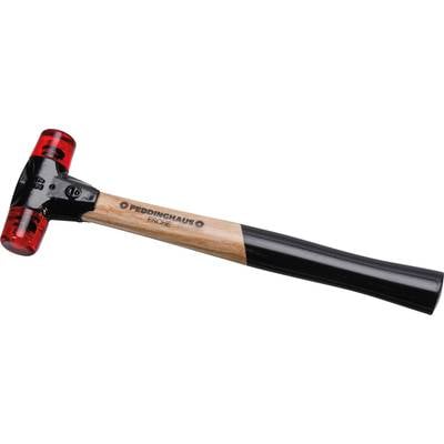 A soft-faced hammer with a red plastic head and wooden handle, suitable for work requiring gentle hammering.