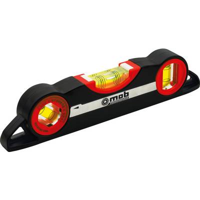 Spirit level with two vials and non-slip grip for precise alignment of objects.