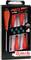 Kit of six red screwdrivers by 'm.b. Peddinghaus', in various sizes on a black board.
