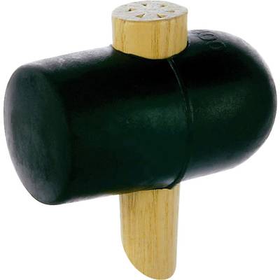 A black rubber mallet with a round head and a short wooden handle.