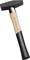 Blacksmith's hammer with a light wooden handle and black head, suitable for metalworking tasks.