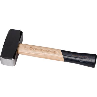 'Hammer with wooden handle and black head, brand name noted on the handle.'