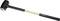 A sledgehammer with a black handle and a yellow shaft lies at an angle on a white background.