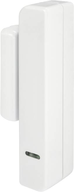 A white, rectangular magnetic sensor with rounded edges, possibly part of an alarm system.