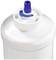 A white cylinder with a blue tip on a round cap, possibly a water filter.
