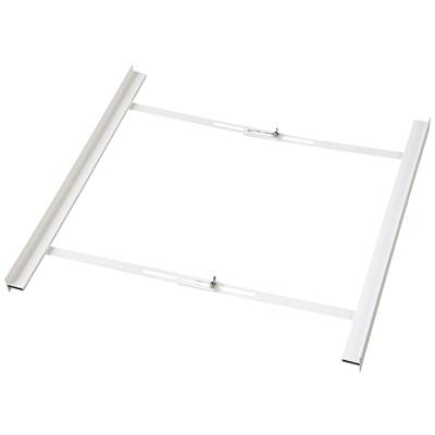Metal frame for installation in a ceiling, consisting of white profiles and struts, for fixing panels or boards.