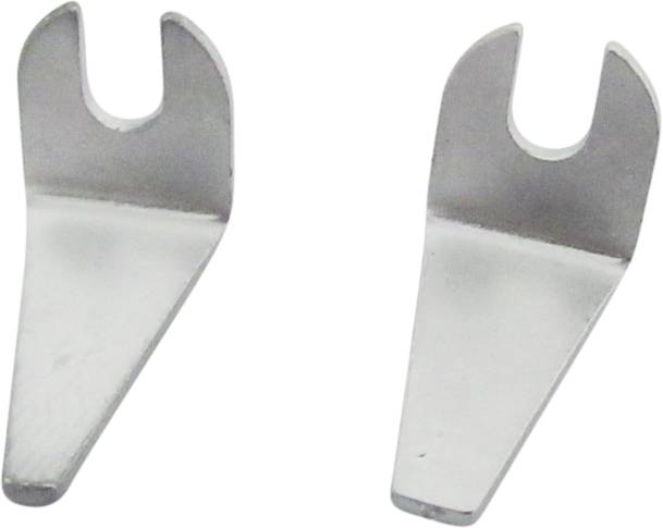 Two silver, metallic spanners with open ends lying opposite each other.