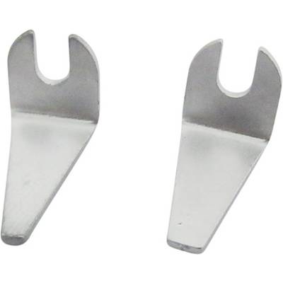 Two silver, metallic spanners with open ends lying opposite each other.