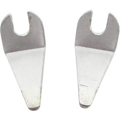 Two silver hooks in an arrow shape, standing parallel to each other, with a curved opening at the top.