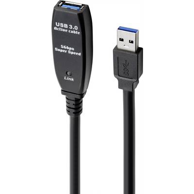 'USB 3.0 Active Cable' with blue connector for SuperSpeed data transfer up to 5 Gbps. Shows cable end piece and plug.
