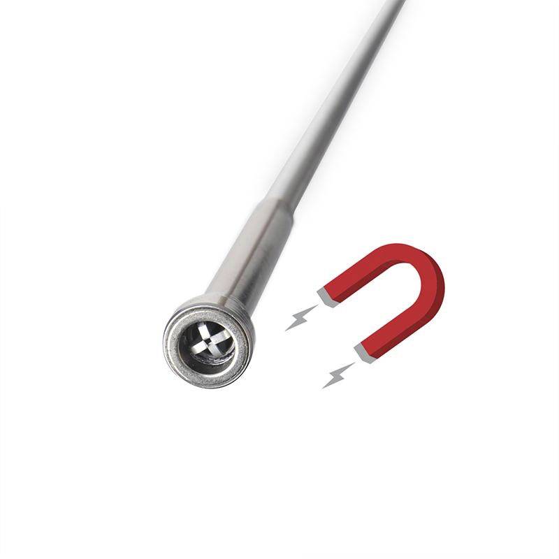 Metal rod with magnetic end. A red magnet symbol with arrows indicates the magnetic attractive force.