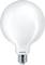 Large, round LED light bulb by Philips with a silver base, suitable for use in lamps with standard fittings.