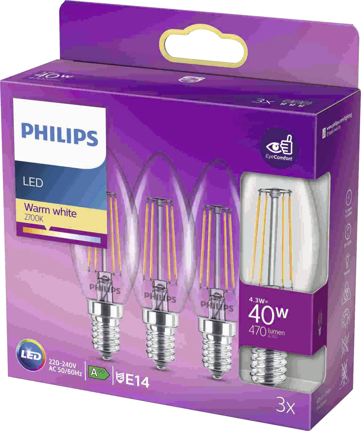 Philips LED 76381700 LED (monochrome) EEC F (A - G) E14 4.3 W = 40 W Warm white (Ø x L) 3.5 cm x 9.7 cm 3 pc(s)-2