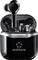 Wireless black earphones in an open case.