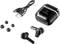 Wireless in-ear headphones with charging case, USB charging cable, and spare ear tips. Modern black design, Renkforce brand.