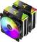 Colourful CPU air cooling with RGB lighting and dual fans in a vertical configuration.