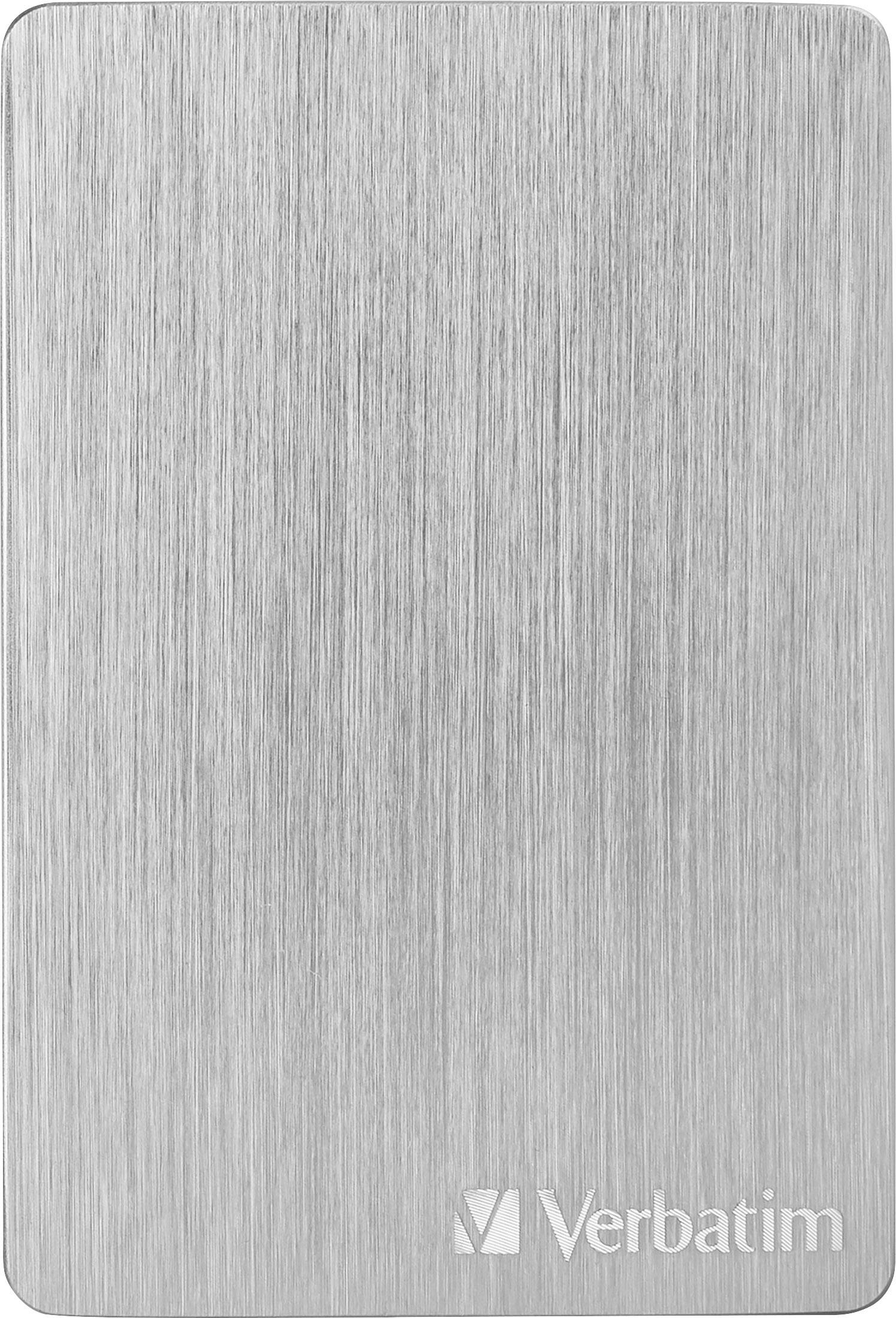 External hard drive with a silver, brushed metal casing. The 'Verbatim' logo is positioned bottom right.