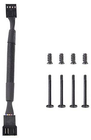 'Screw set and a fan cable with a black housing. Contains six small screws and a connection cable with two plug connectors.'