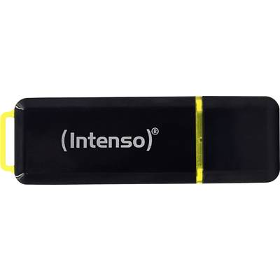 Black USB drive with yellow detail, brand 'Intenso'.
