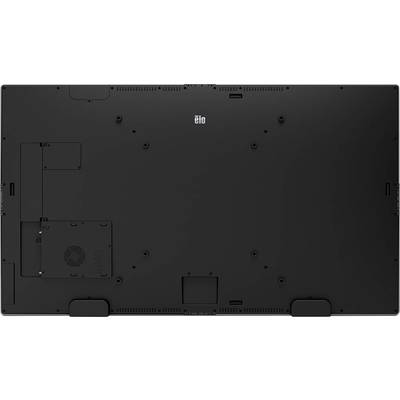 Back of a large, black monitor with mounting points and ventilation slots, suitable for professional display applications.