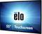 'Touchscreen with 55 inches' displayed on a display, brand name 'elo' in the centre, surrounded by a bright, blue background.