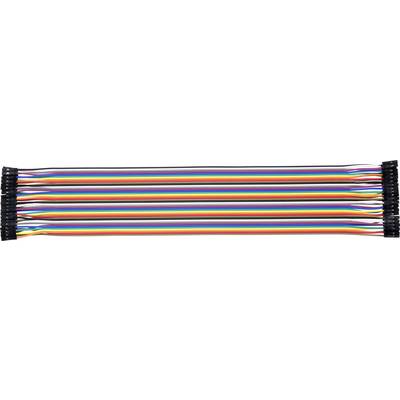 Multicoloured, parallel jumper cables with plugs at both ends, commonly used for electronic projects.