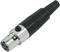 Black and silver XLR connector with three pins, used for audio connection in professional sound environments.