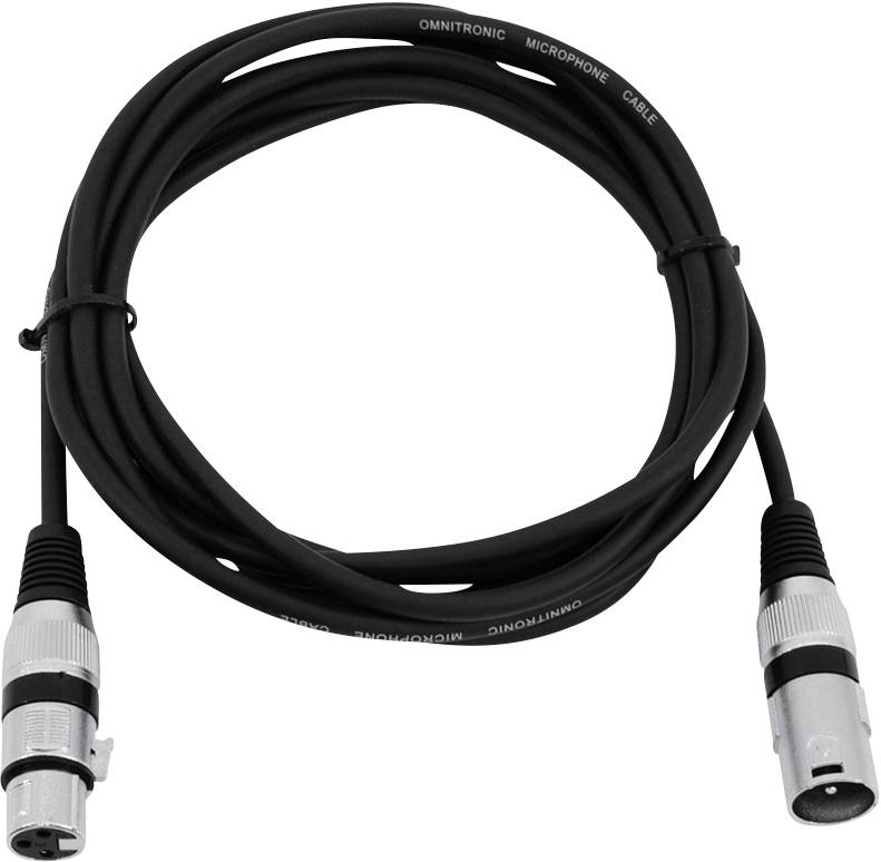 'Black microphone cable with XLR connectors at both ends, suitable for connecting audio equipment.'