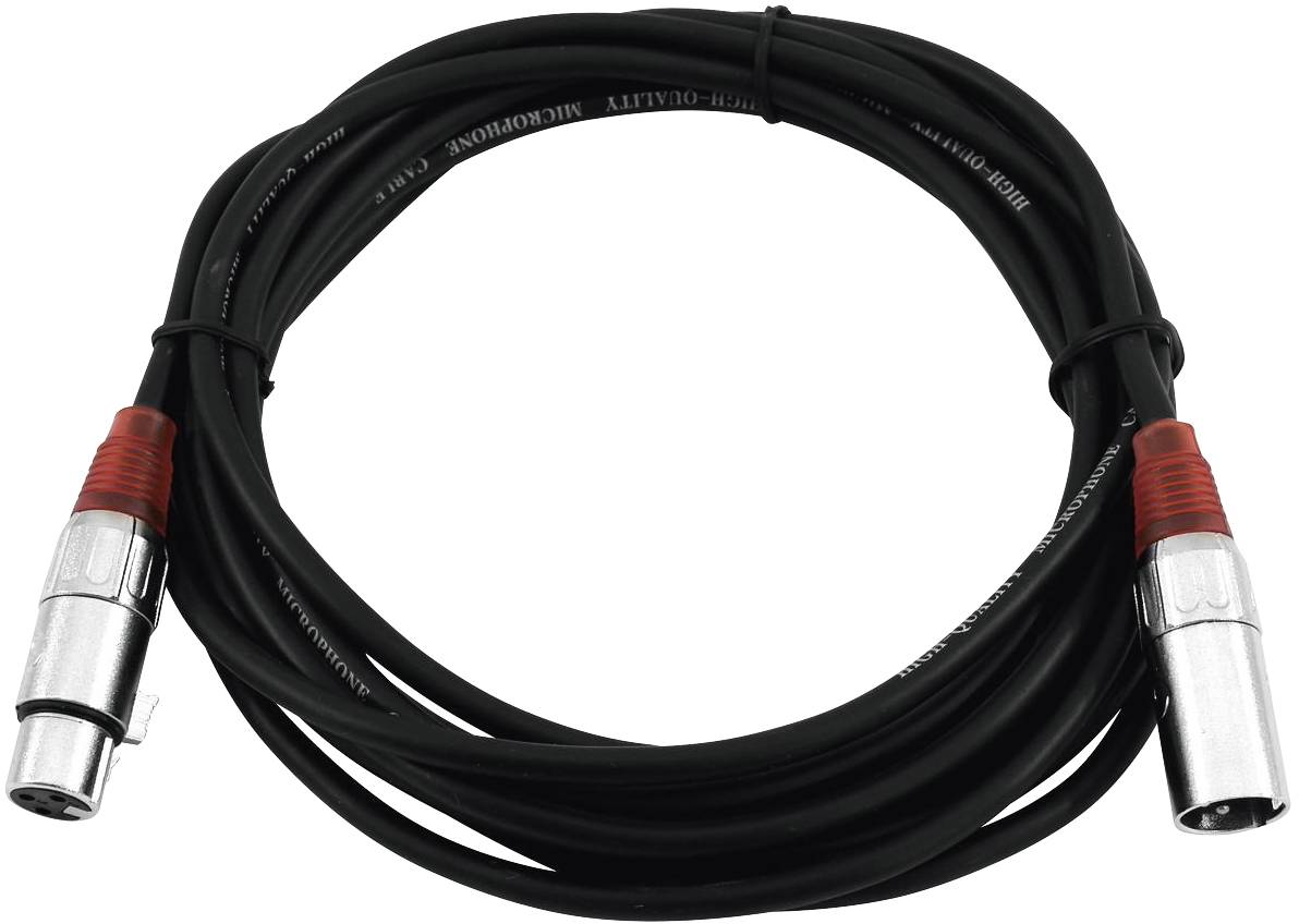 An XLR cable with male and female connectors, suitable for professional audio connections and studio equipment.