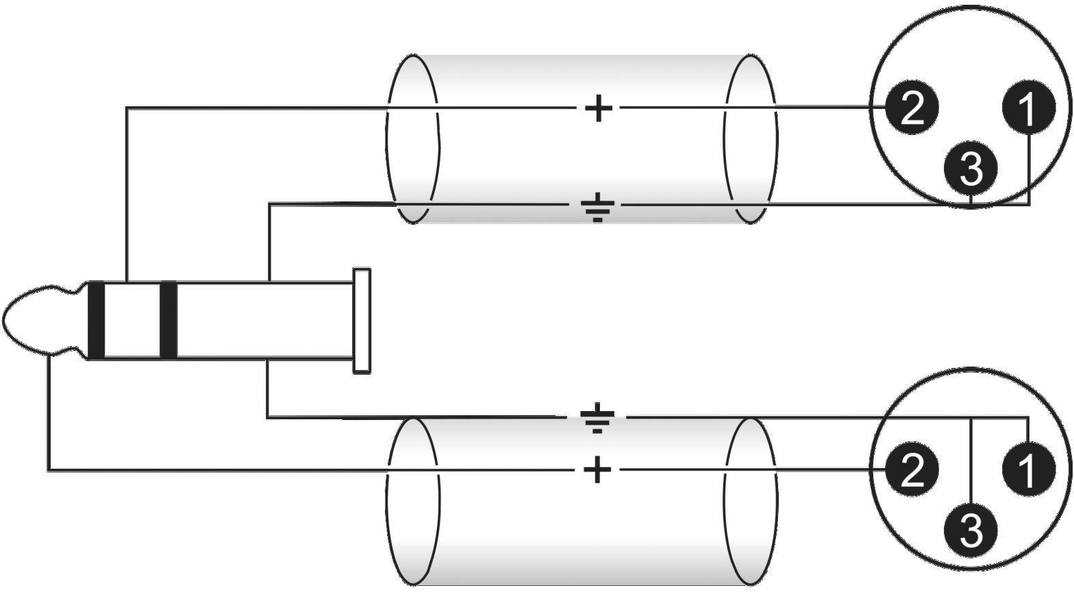 Diagram shows a jack socket connected to two oval circuit boards. Labels '1', '2', '3' mark connections.