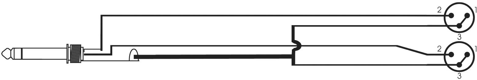 Diagram of a stereo jack socket with three terminals, labelled 1, 2 and 3, for connecting audio output signals.