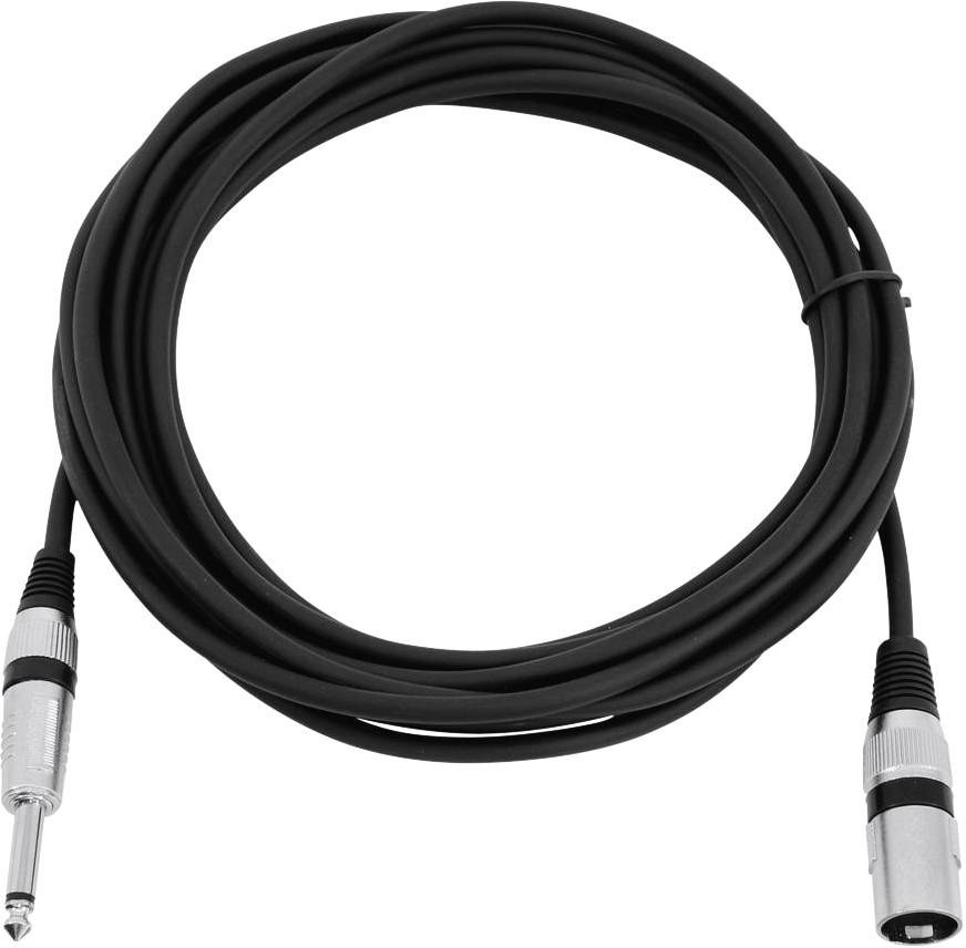 Audio cable with a 6.35 mm jack plug at one end and an XLR connector at the other end, suitable for audio connections.