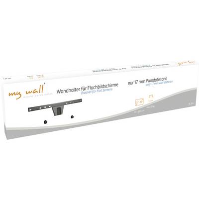 Packaging for wall mount for flat screens by 'my wall', suitable for TVs up to 37 inches. Only 17 mm wall clearance.
