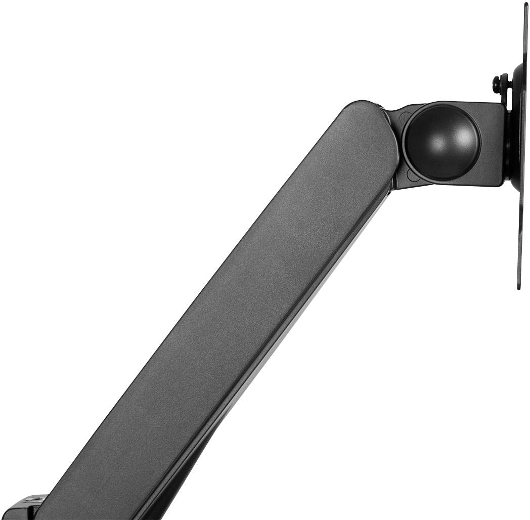 A height-adjustable metal monitor arm extending horizontally to the right, attached to an invisible base.