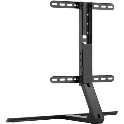 Black metal TV mount suitable for mounting a television. Adjustable in height and width to accommodate various TV sizes.