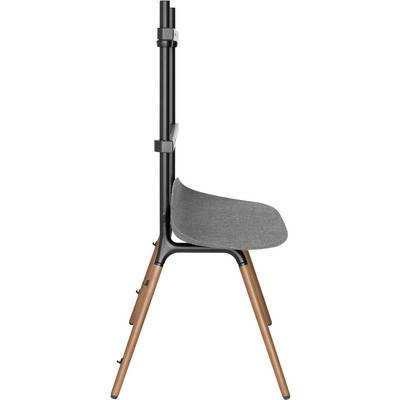 Modern chair with a grey seat shell, black metal frame, and brown wooden legs in side view.