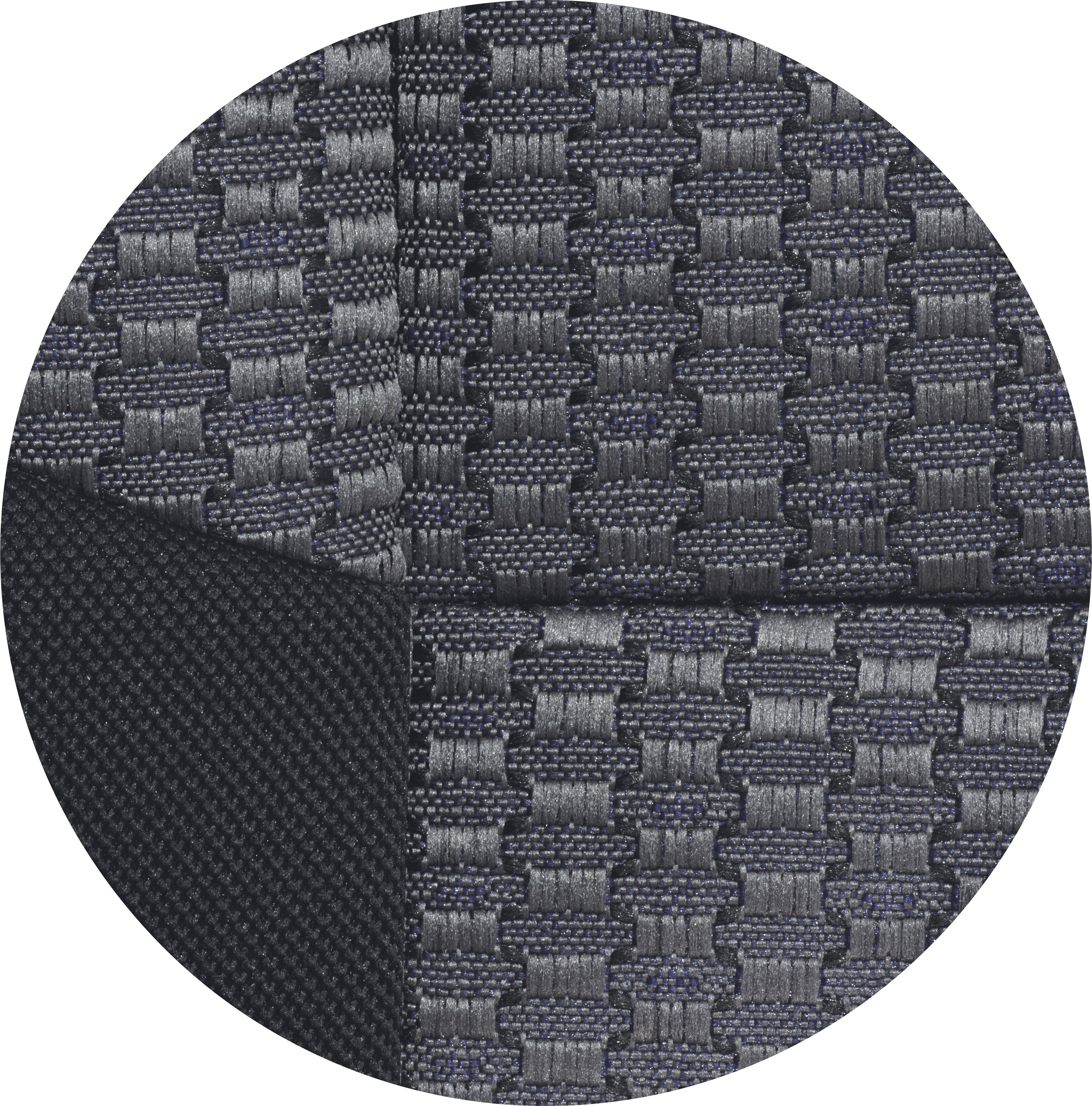 Close-up of grey, woven fabric pattern with diagonally running stripes. Different textures and shades visible.