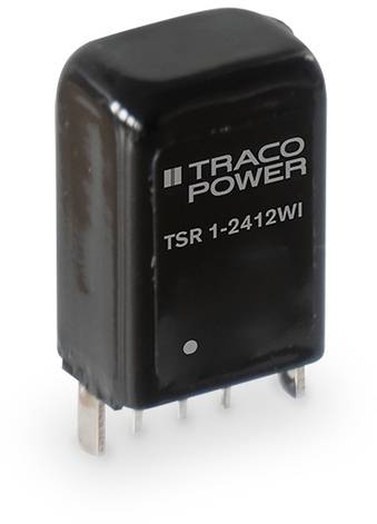 Black voltage regulator from TRACO POWER, model TSR 1-2412WI, with four terminals.