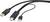 'Three cables with different connectors: DisplayPort, HDMI and USB-A, which transmit audio and video signals or data.'