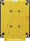 Yellow, rectangular circuit board with several black mounting points at the corners and in the centre, without any visible electronic components.