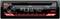 JVC car radio with digital display, showing 'DAB/BLUETOOTH'. Control buttons and volume dial are illuminated in red.