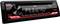 A JVC car radio with Bluetooth functionality, red illumination, and display for DAB, time, and connection status.
