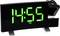 Digital alarm clock with a green LED display showing the time '14:55'. The alarm clock has two alarm symbols.