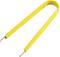 A yellow U-shaped tool with hooks at the ends, often used for removing in-ear headphones or untangling cables.