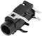 Black, rectangular audio jack plug with two side metal tabs, suitable for electronic connections.
